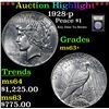 Image 1 : ***Auction Highlight*** 1928-p Peace Dollar $1 Graded Select+ Unc By USCG (fc)