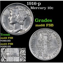 1916-p Mercury Dime 10c Grades GEM+ FSB