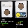 Image 1 : NGC 1853 Braided Hair Large Cent 1c Graded vf20 By NGC