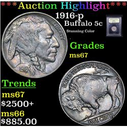 ***Auction Highlight*** 1916-p Buffalo Nickel 5c Graded GEM++ Unc By USCG (fc)