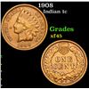 Image 1 : 1908 Indian Cent 1c Grades xf+