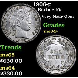 1906-p Barber Dime 10c Grades Choice+ Unc