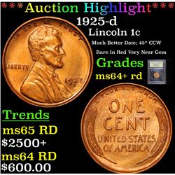 ***Auction Highlight*** 1925-d Mint Error Lincoln Cent 1c Graded Choice+ Unc RD By USCG (fc)