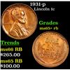 Image 1 : 1931-p Lincoln Cent 1c Grades Gem+ Unc RB