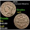 Image 1 : 1831 Coronet Head Large Cent 1c Grades vg+