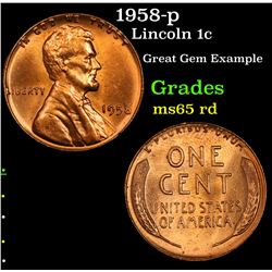 1958-p Lincoln Cent 1c Grades GEM Unc RD