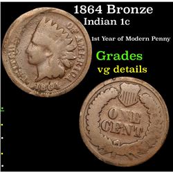 1864 Bronze Indian Cent 1c Grades vg details