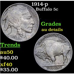 1914-p Buffalo Nickel 5c Grades AU Details