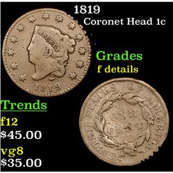 1819 Coronet Head Large Cent 1c Grades f details