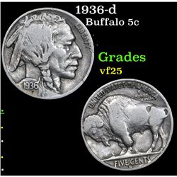 1936-d Buffalo Nickel 5c Grades vf+
