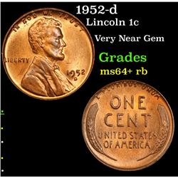 1952-d Lincoln Cent 1c Grades Choice+ Unc RB