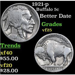 1921-p Buffalo Nickel 5c Grades vf+