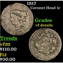 1817 Coronet Head Large Cent 1c Grades vf details