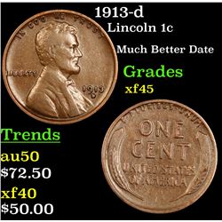 1913-d Lincoln Cent 1c Grades xf+