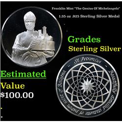 Franklin Mint "The Genius Of Michelangelo" 1.35 oz .925 Sterling Silver Medal Grades