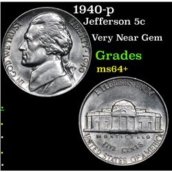 1940-p Jefferson Nickel 5c Grades Choice+ Unc