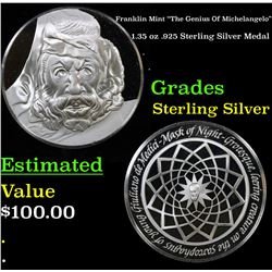 Franklin Mint "The Genius Of Michelangelo" 1.35 oz .925 Sterling Silver Medal Grades
