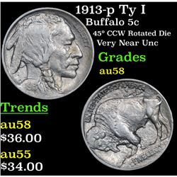 1913-p Ty I Buffalo Nickel 5c Grades Choice AU/BU Slider