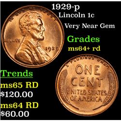 1929-p Lincoln Cent 1c Grades Choice+ Unc RD