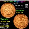 Image 1 : ***Auction Highlight*** 1902 Indian Cent 1c Graded GEM Unc RD By USCG (fc)
