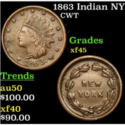 1863 Indian NY Civil War Token 1c Grades xf+