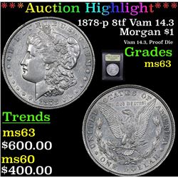 ***Auction Highlight*** 1878-p 8tf Vam 14.3 Morgan Dollar $1 Graded Select Unc By USCG (fc)