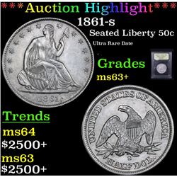 ***Auction Highlight*** 1861-s Seated Half Dollar 50c Graded Select+ Unc By USCG (fc)