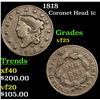 Image 1 : 1818 Coronet Head Large Cent 1c Grades vf+