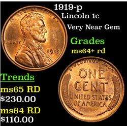 1919-p Lincoln Cent 1c Grades Choice+ Unc RD