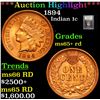 Image 1 : ***Auction Highlight*** 1894 Indian Cent 1c Graded Gem+ Unc RD By USCG (fc)