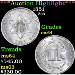 ***Auction Highlight*** 1851 Three Cent Silver 3cs Grades Choice Unc (fc)