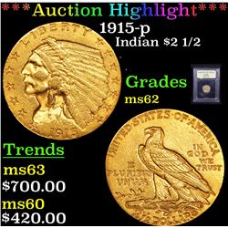 ***Auction Highlight*** 1915-p Gold Indian Quarter Eagle $2 1/2 Graded Select Unc By USCG (fc)