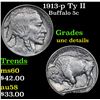 Image 1 : 1913-p Ty II Buffalo Nickel 5c Grades Unc Details