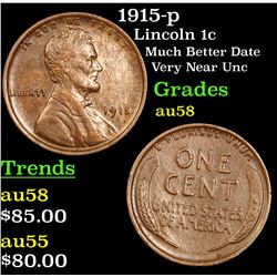 1915-p Lincoln Cent 1c Grades Choice AU/BU Slider