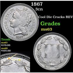 1867 Three Cent Copper Nickel 3cn Grades Select Unc