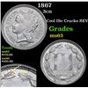 Image 1 : 1867 Three Cent Copper Nickel 3cn Grades Select Unc