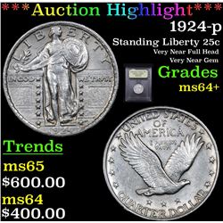 ***Auction Highlight*** 1924-p Standing Liberty Quarter 25c Graded Choice+ Unc By USCG (fc)