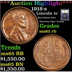 ***Auction Highlight*** 1918-s Lincoln Cent 1c Graded GEM Unc RB By USCG (fc)