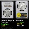 Image 1 : NGC 1926-s Top 50 Vam 4 Peace Dollar $1 Graded au58 By NGC