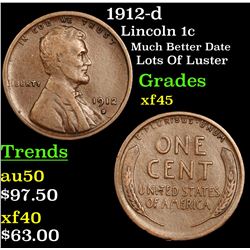 1912-d Lincoln Cent 1c Grades xf+