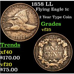 1858 LL Flying Eagle Cent 1c Grades vf+