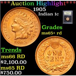 ***Auction Highlight*** 1905 Indian Cent 1c Graded Gem+ Unc RD By USCG (fc)