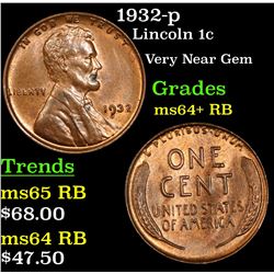 1932-p Lincoln Cent 1c Grades Choice+ Unc RB
