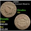 Image 1 : 1834 Coronet Head Large Cent 1c Grades f+
