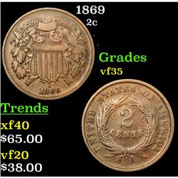 1869 Two Cent Piece 2c Grades vf++