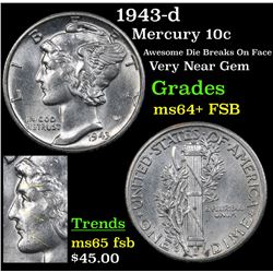 1943-d Mercury Dime 10c Grades Choice Unc+ FSB