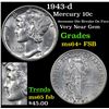 Image 1 : 1943-d Mercury Dime 10c Grades Choice Unc+ FSB