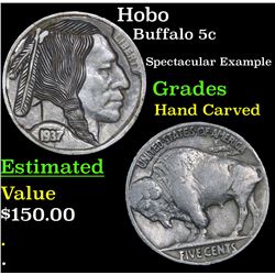 Hobo Buffalo Nickel 5c Grades Hand Carved