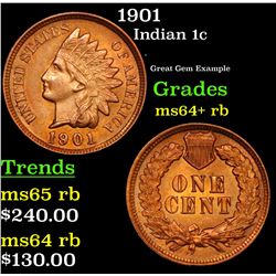 1901 Indian Cent 1c Grades Choice+ Unc RB