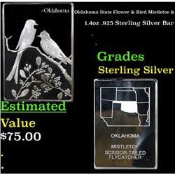 Oklahoma State Flower & Bird Mistletoe & 1.4oz .925 Sterling Silver Bar Grades